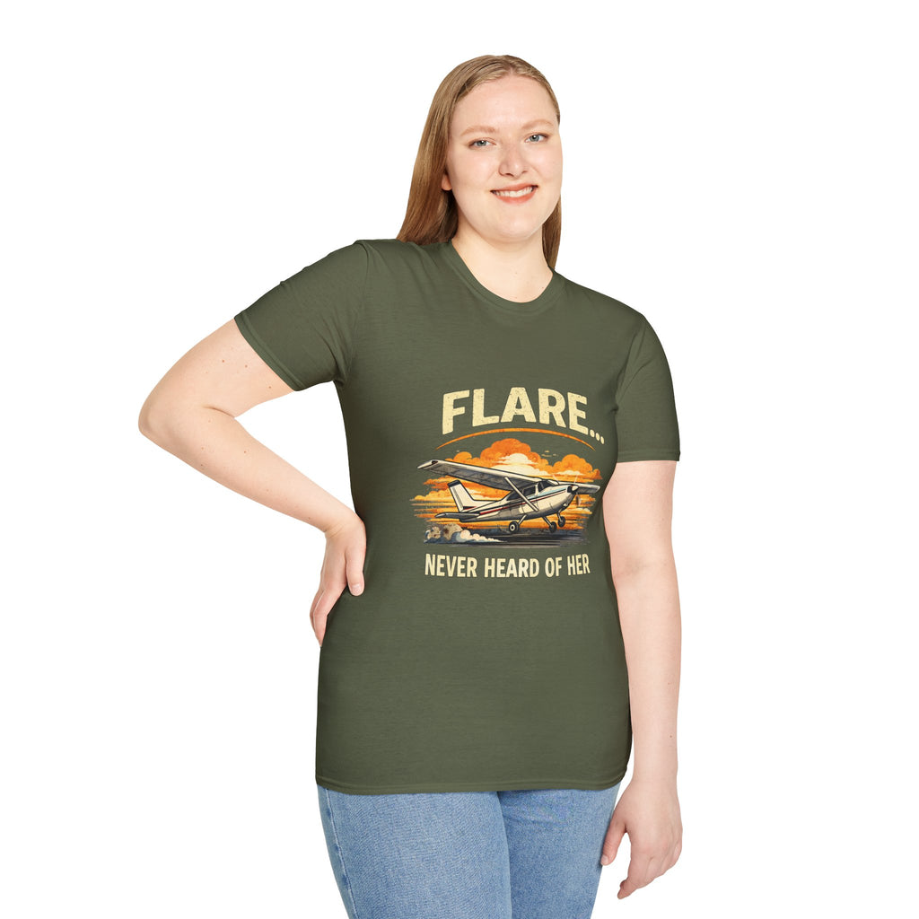 “Flare...Never Heard of Her” - Funny Pilot T-Shirt - Cessna Aviation Tee