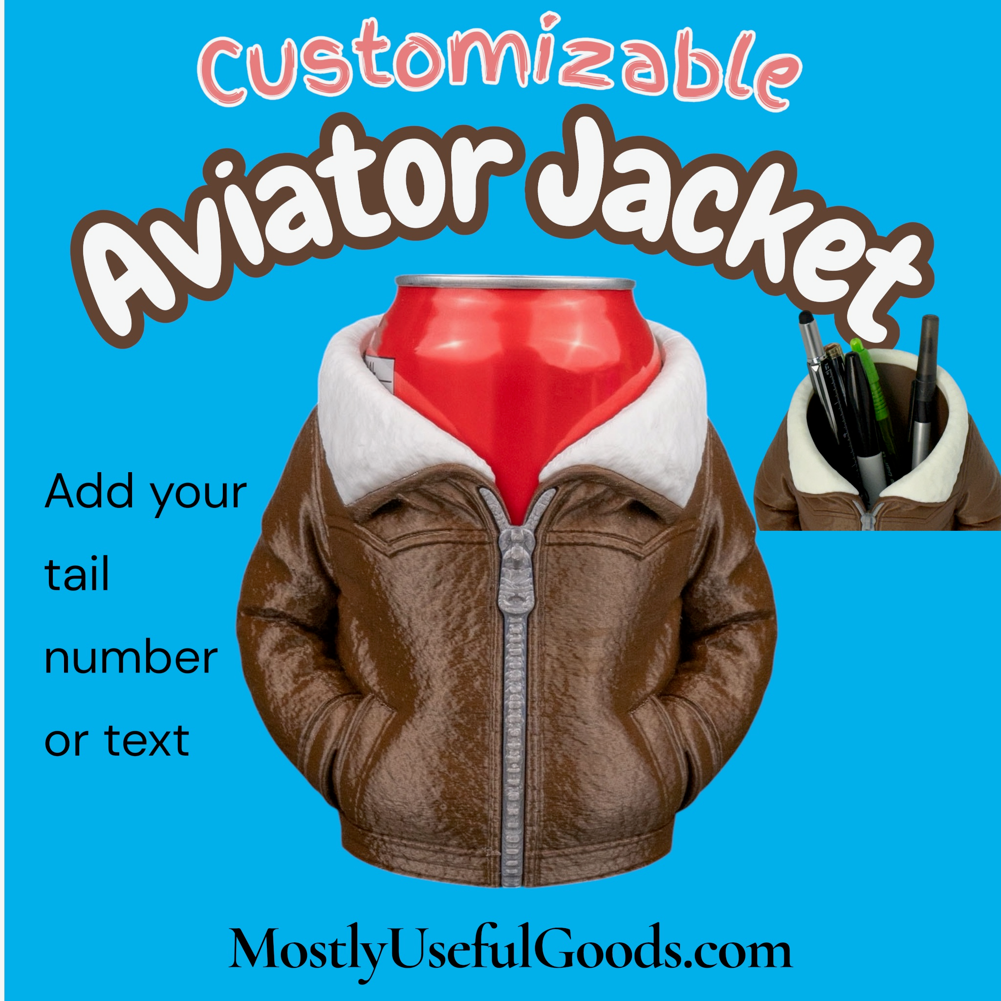 Aviator Jacket Soda Can or Desktop Pen Holder - Novelty Gift for Pilots