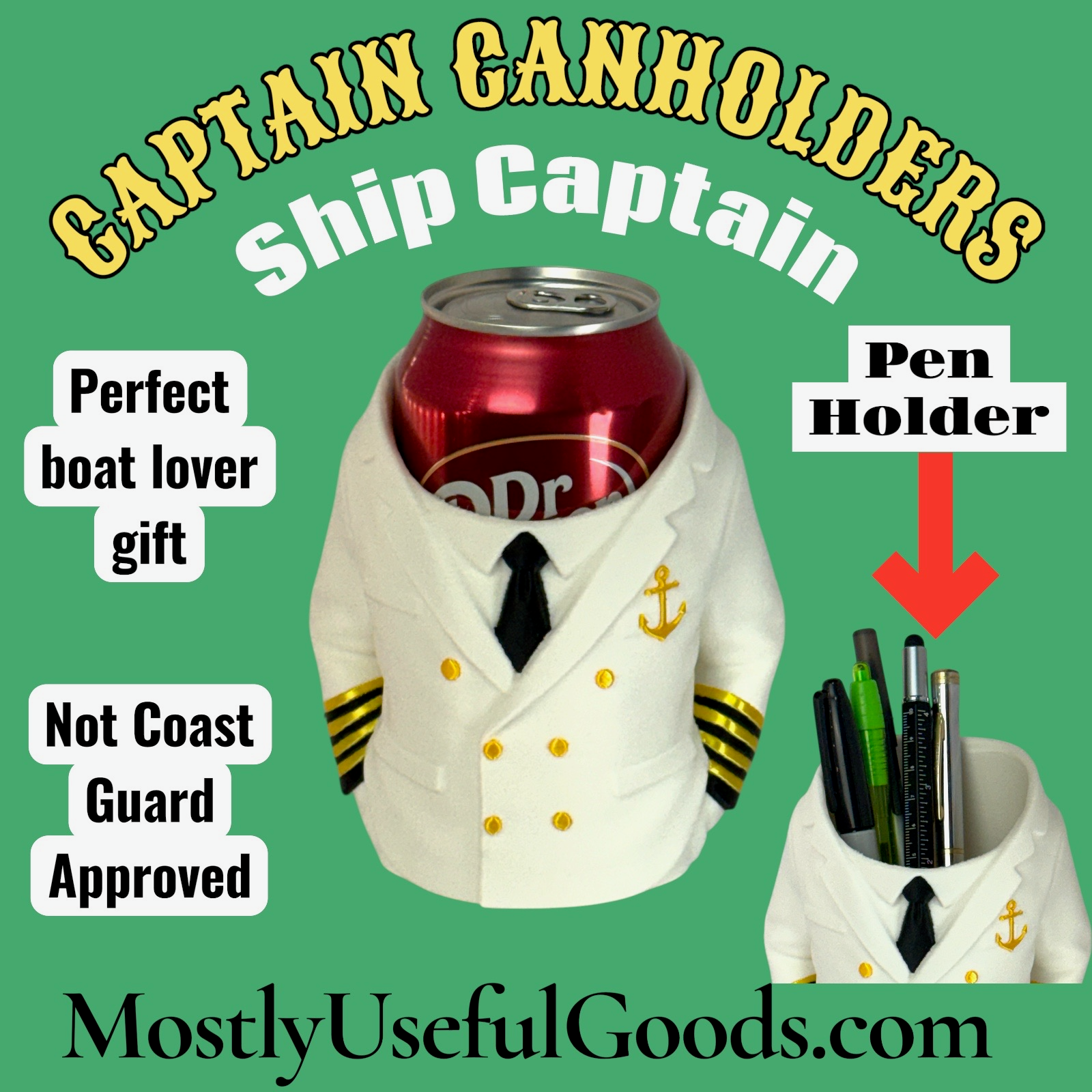 Captain Can Holder (Ship or Yacht Captain Version) Soda Can or Desktop Pen Holder - Novelty Gift
