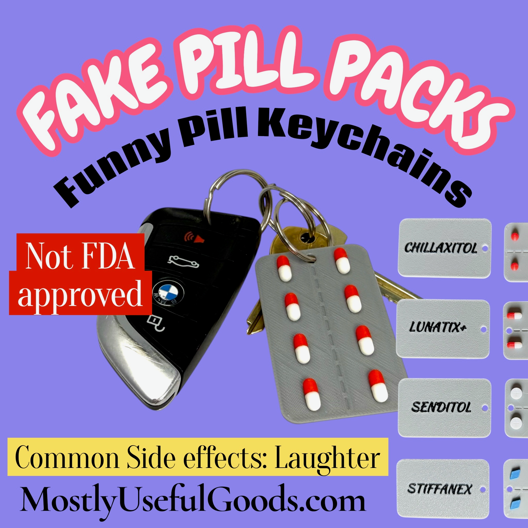 Fake Pill Pack Keychains - Funny Keychains